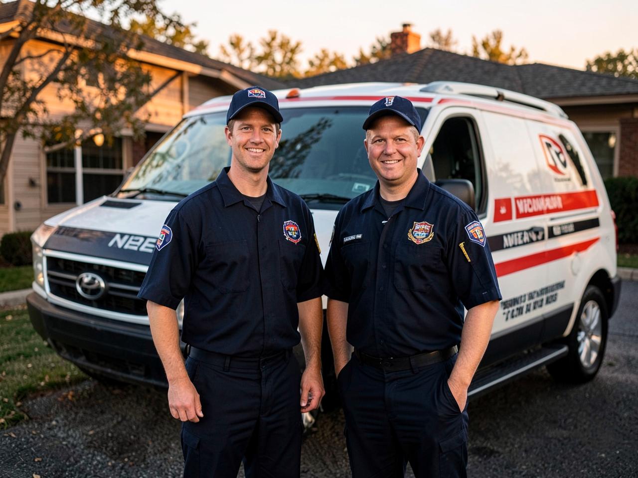 Summit Current Electric Co. electricians in front of their service van outside a Boulder home